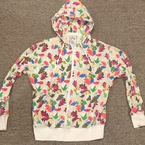 White and Pink Dinosaur Print Hooded Sweatshirt